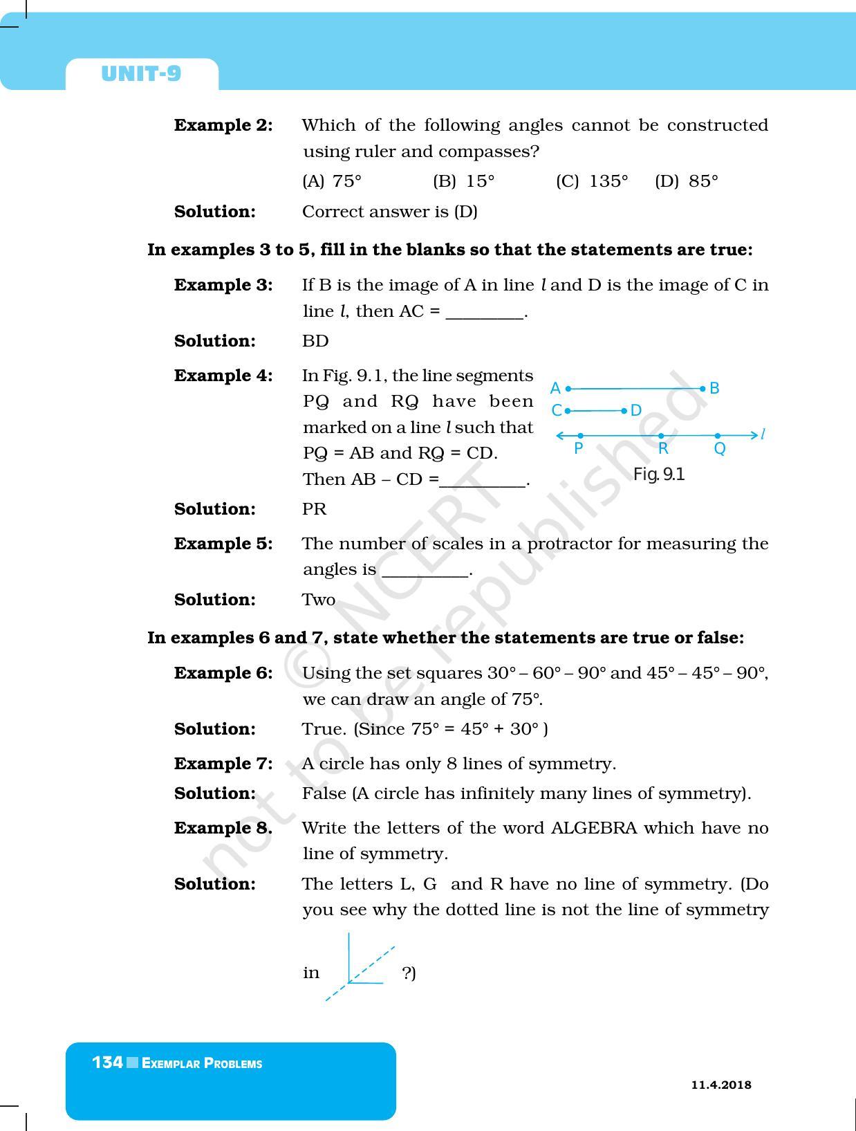 NCERT Exemplar Book for Class 6 Maths: Chapter 9-Symmetry & Practical Geometry - Page 2