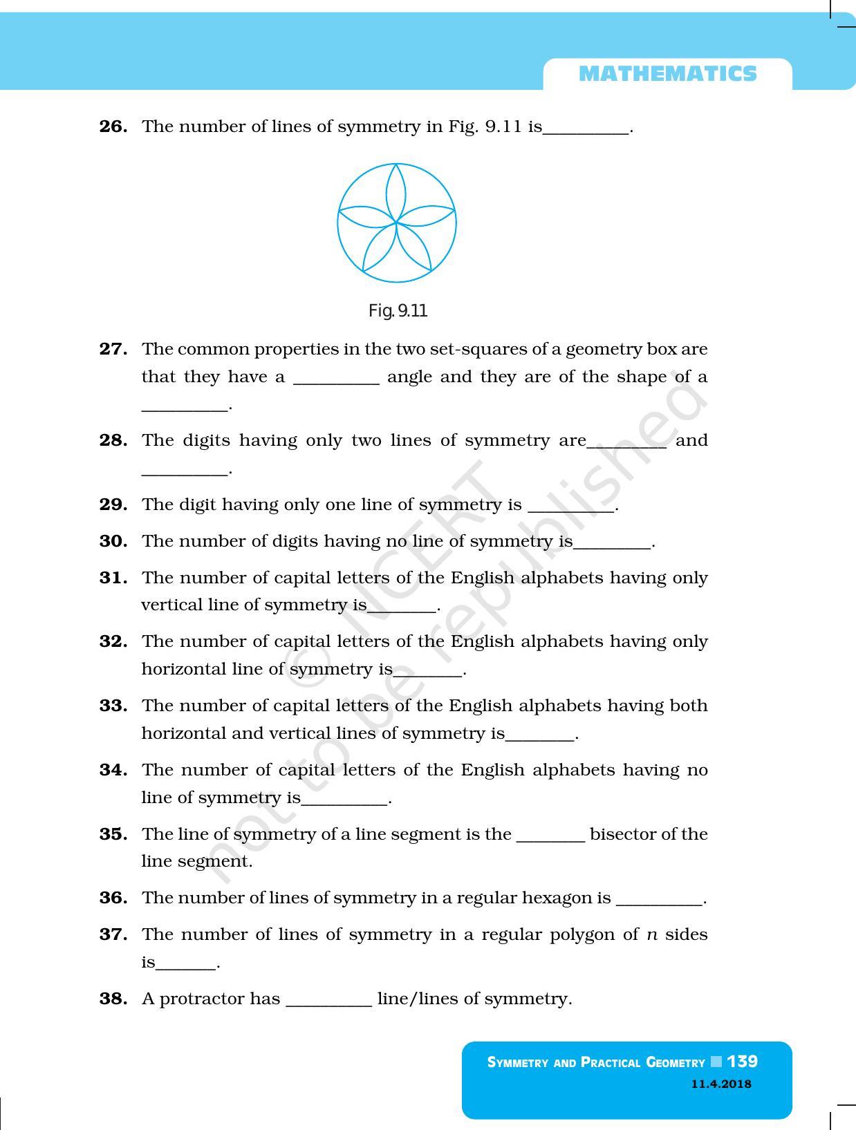 NCERT Exemplar Book for Class 6 Maths: Chapter 9-Symmetry & Practical Geometry - Page 7