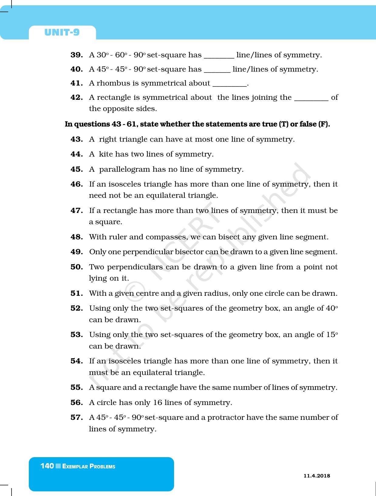 NCERT Exemplar Book for Class 6 Maths: Chapter 9-Symmetry & Practical Geometry - Page 8