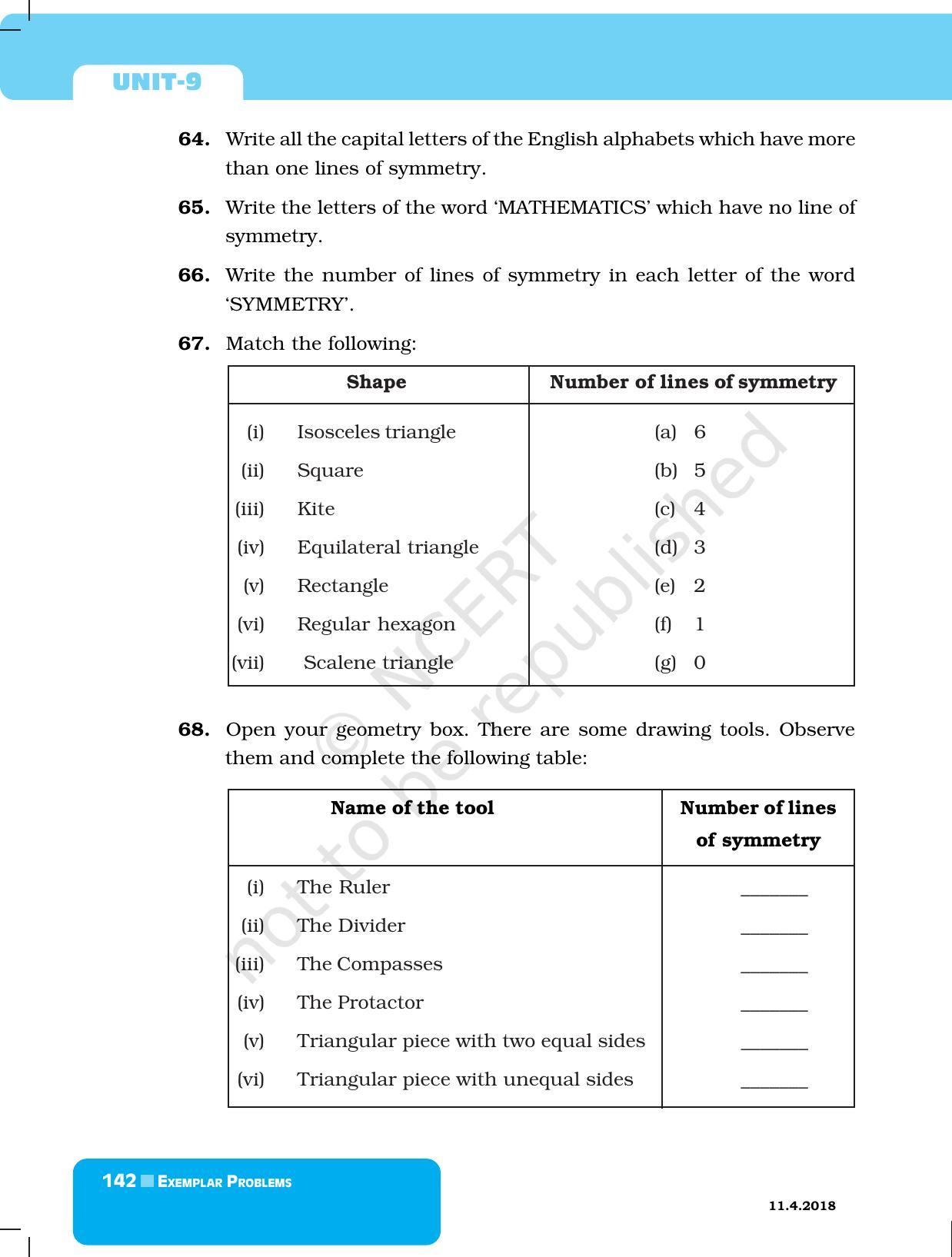 NCERT Exemplar Book for Class 6 Maths: Chapter 9-Symmetry & Practical Geometry - Page 10