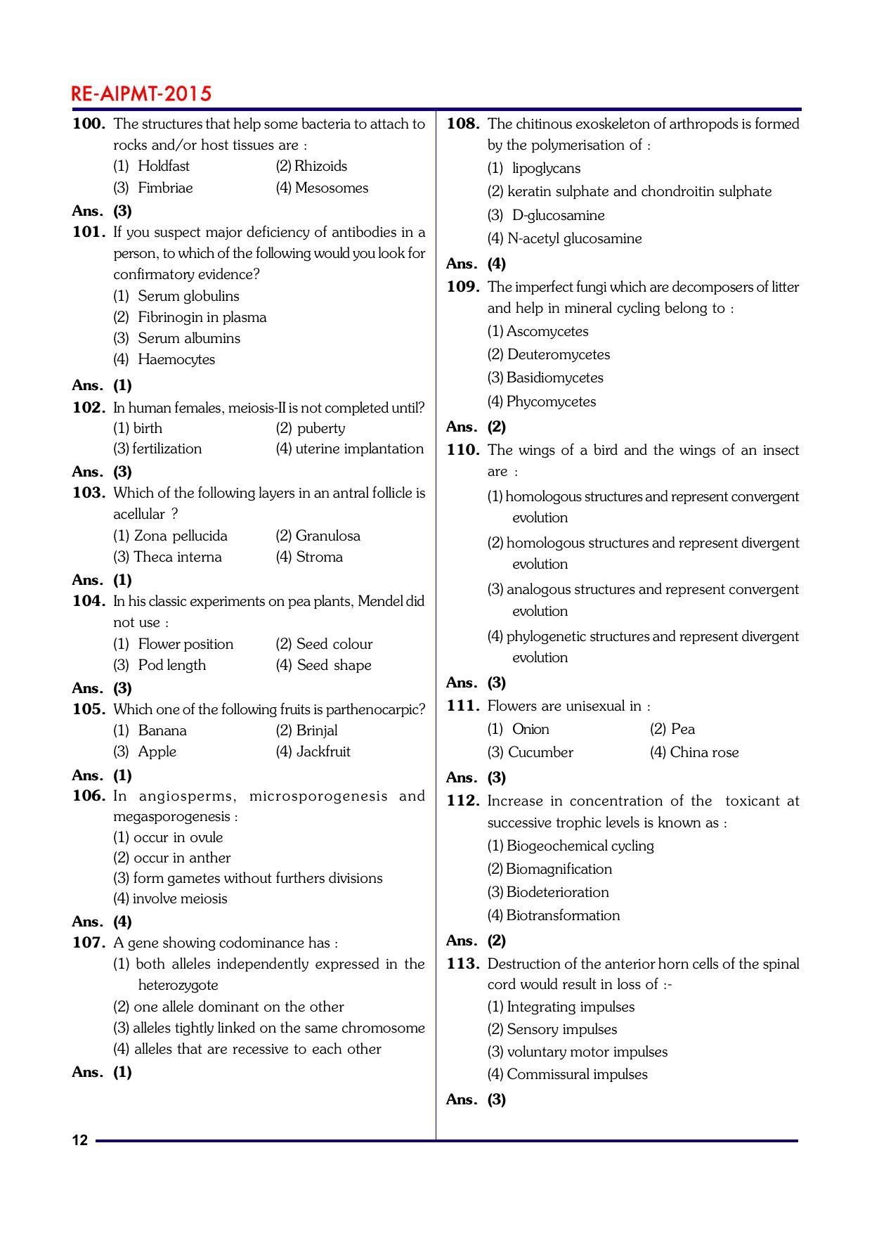 NEET Code A 2015 Question Paper - Page 12