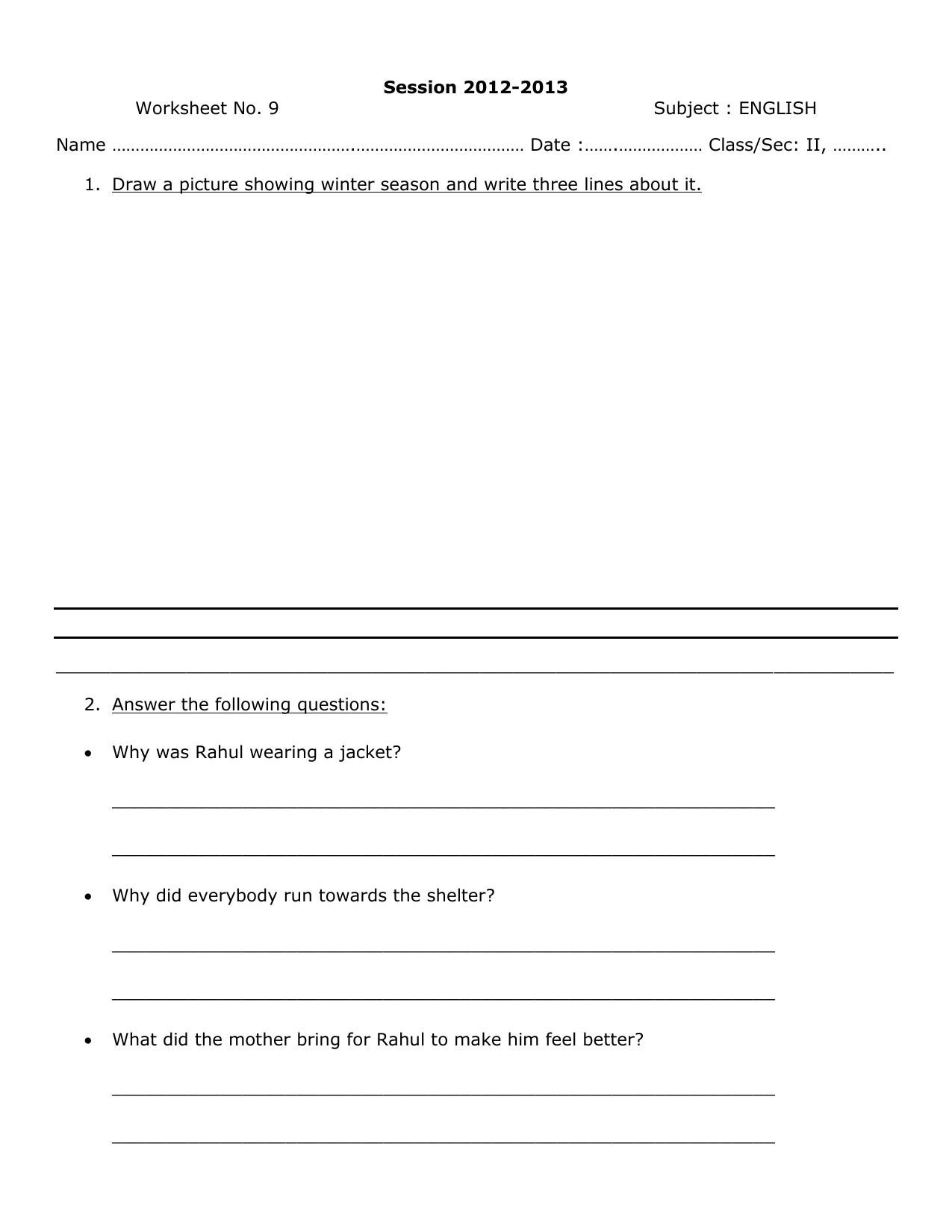 Worksheet for Class 2 English Assignment 1 - Page 1