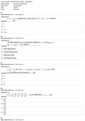 JEE Mains 2022: B Arch & B Planning Marathi (Shift 2) 29-06-2022 Question Paper