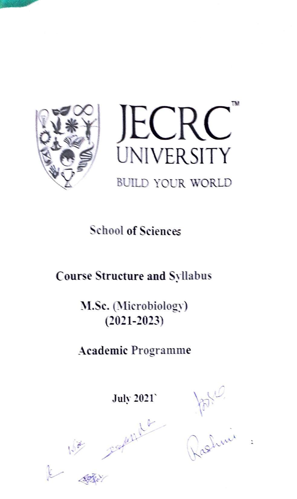 JECRC Jaipur M.Sc -Microbiology Syllabus - Page 1