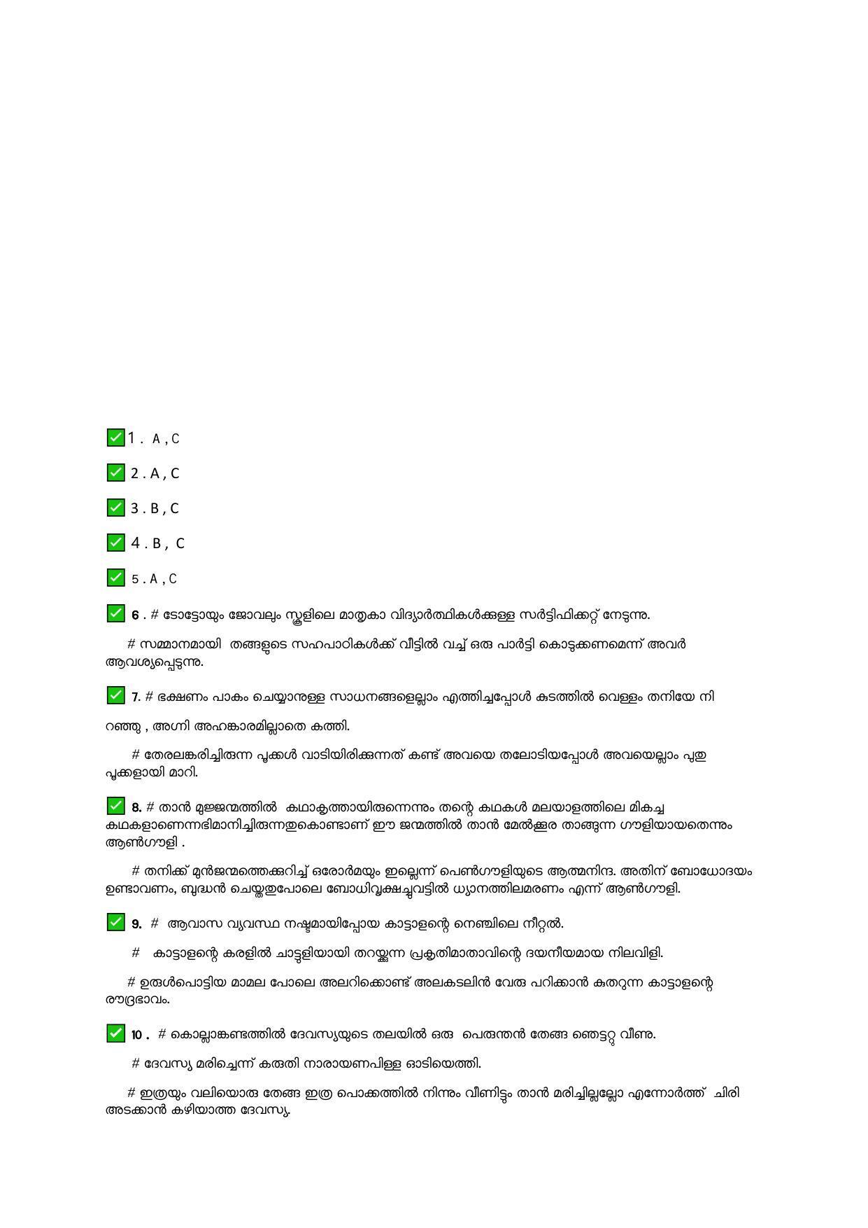 Kerala Plus Two 2021 Malayalam Answer Key - Page 1