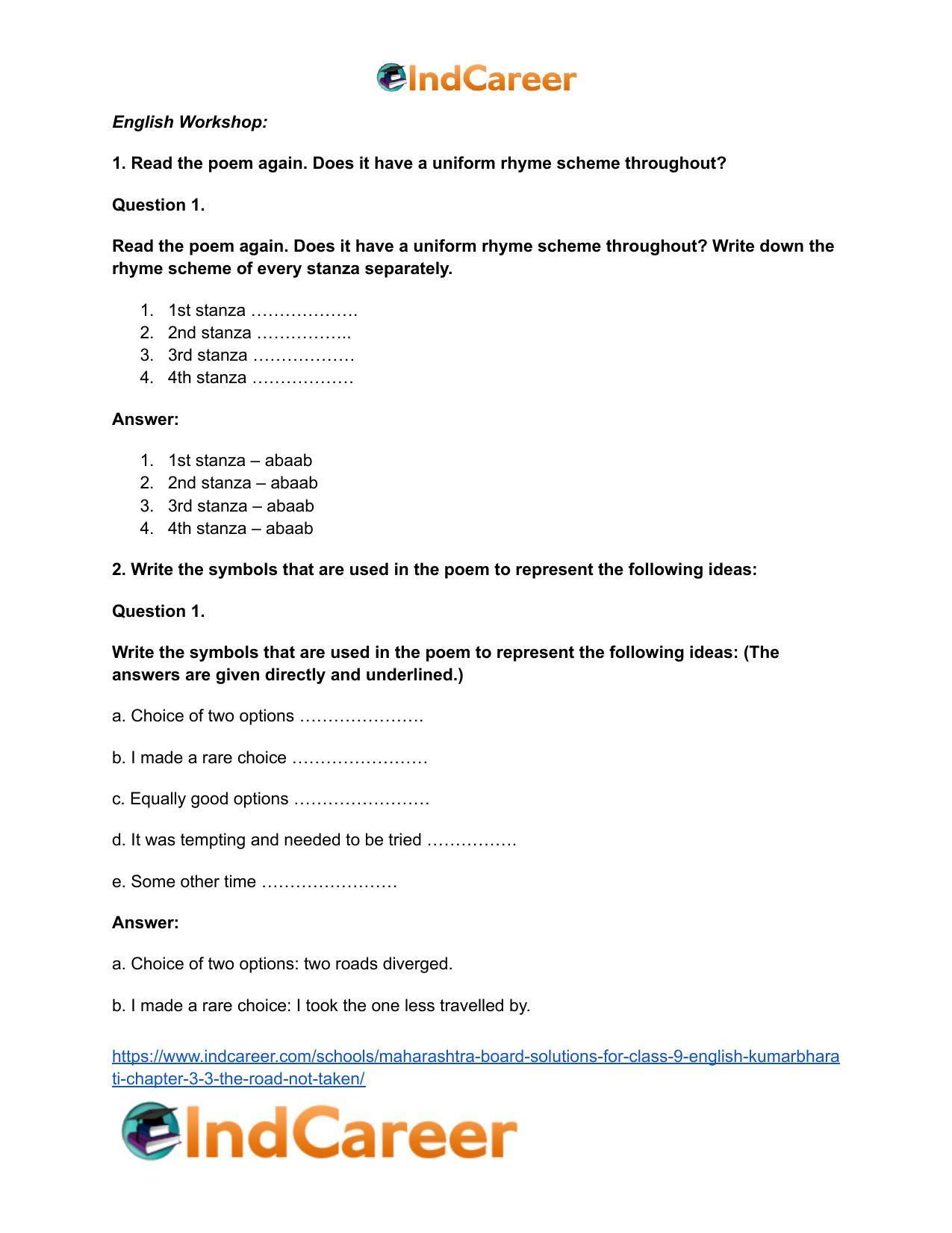Maharashtra Board Solutions for Class 9- English Kumarbharati: Chapter 3.3- The Road Not Taken - Page 4