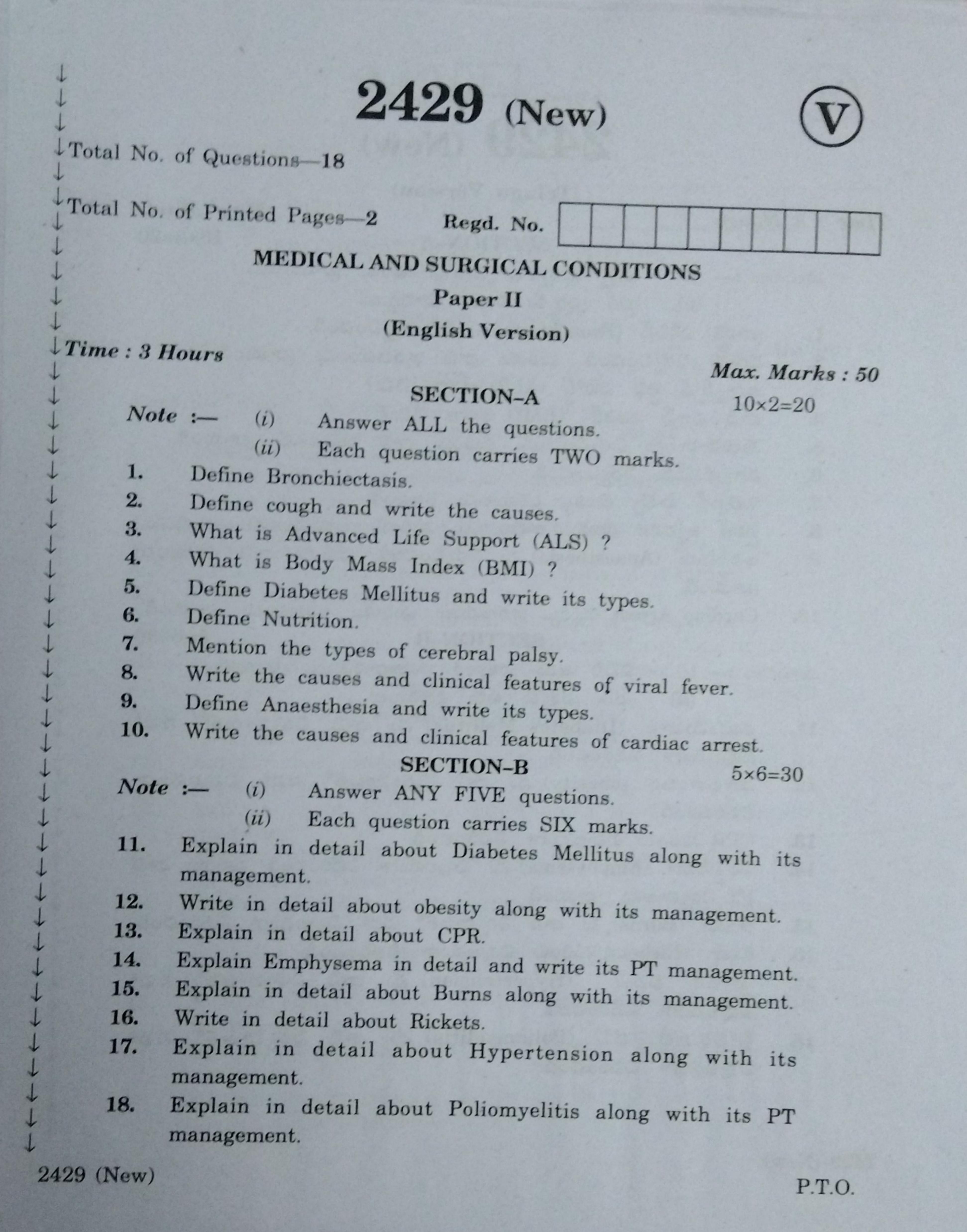 AP Inter 2nd Year Medical Surgical Conditions-II (new) March-2020-Vocational Question Paper - Page 1