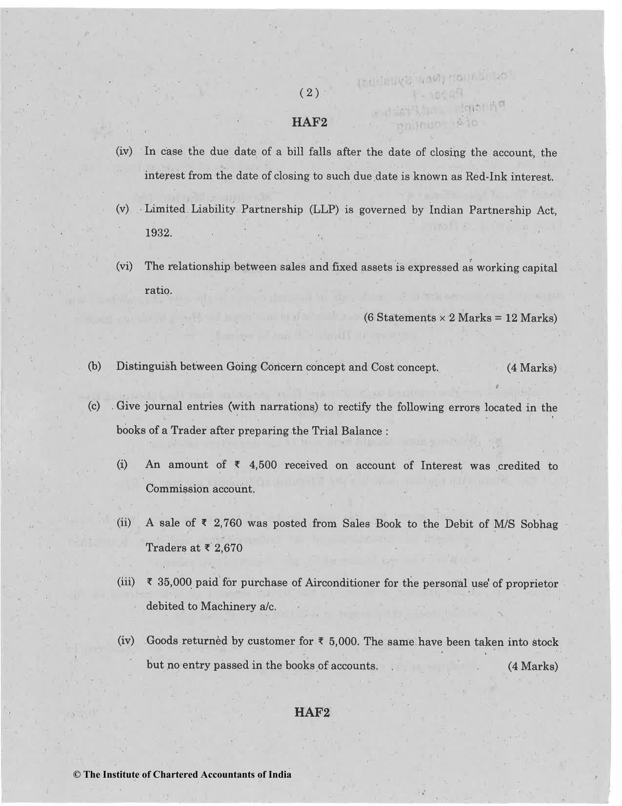 CA Foundation May 2019 Question Paper - Paper 1 (Principles and Practice of Accounting) - Page 2