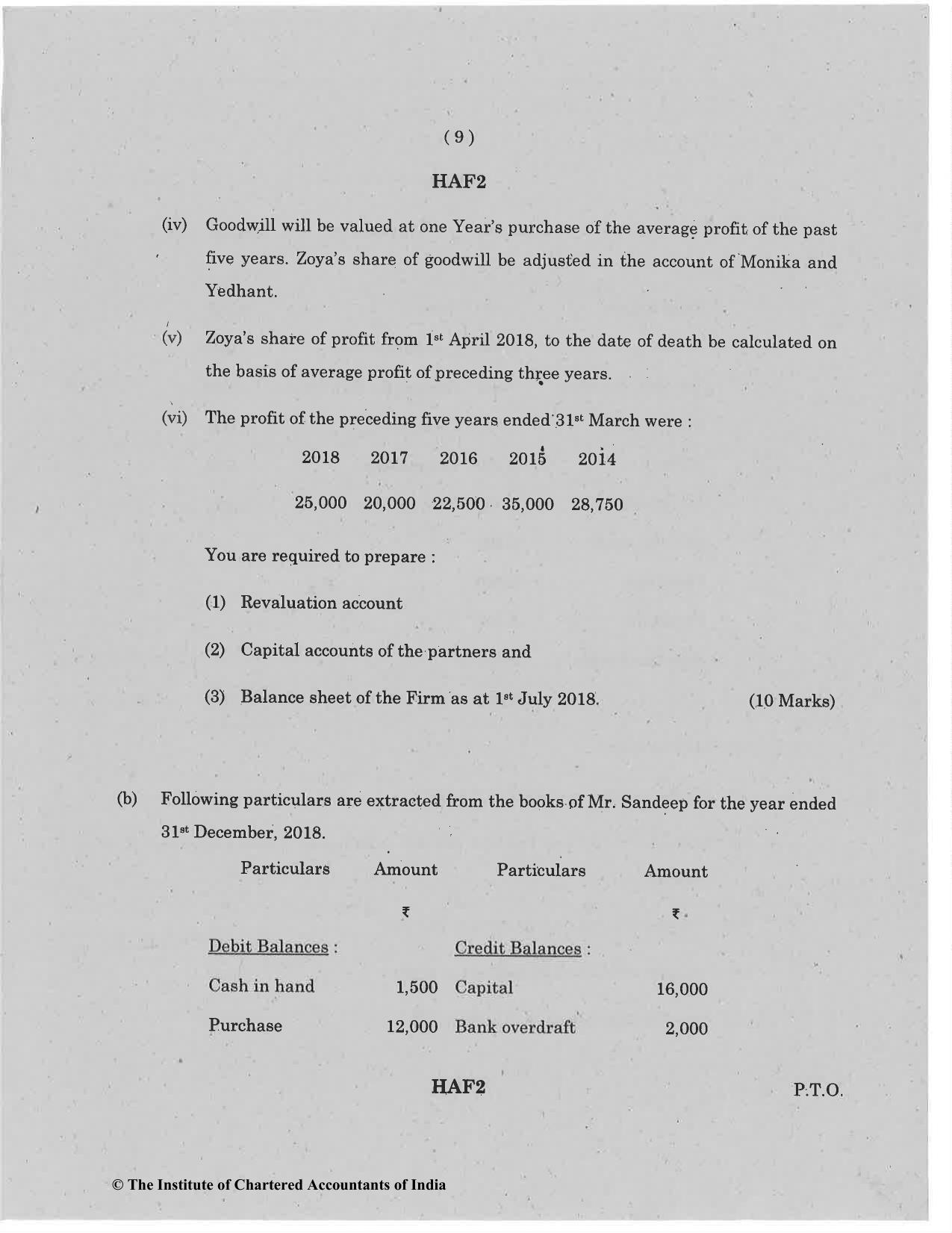 CA Foundation May 2019 Question Paper - Paper 1 (Principles and Practice of Accounting) - Page 9