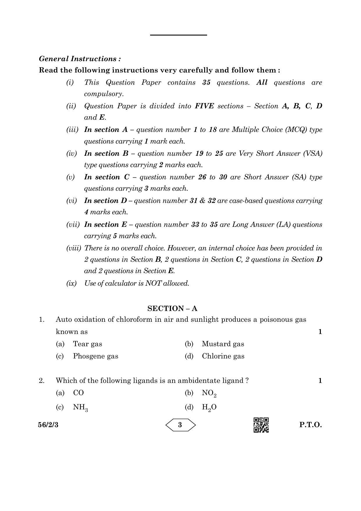 CBSE Class 12 56-2-3 Chemistry 2023 Question Paper - Page 3