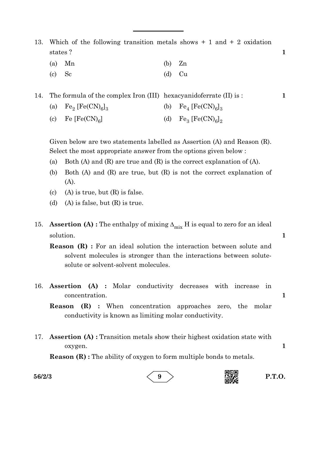 CBSE Class 12 56-2-3 Chemistry 2023 Question Paper - Page 9
