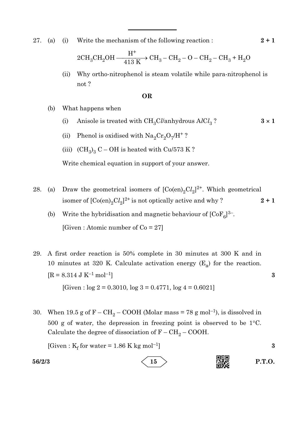CBSE Class 12 56-2-3 Chemistry 2023 Question Paper - Page 15