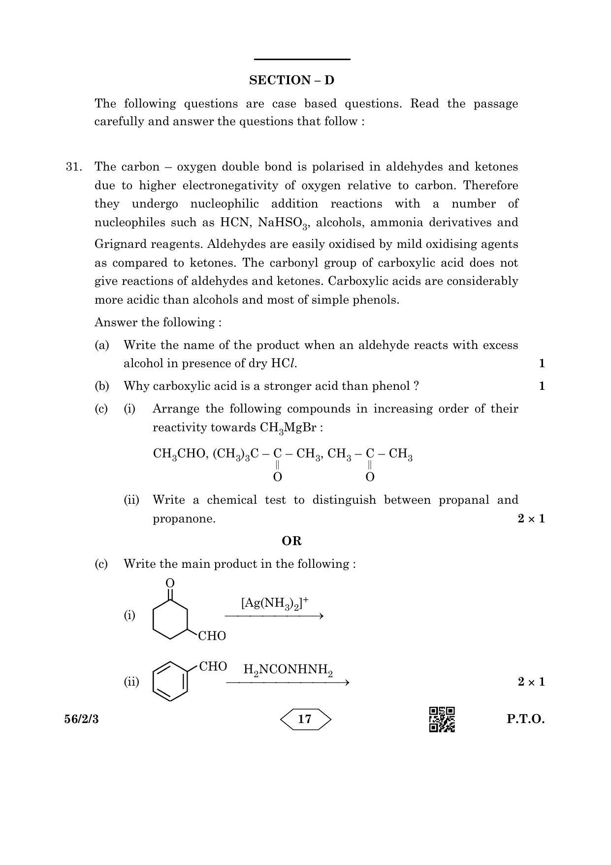 CBSE Class 12 56-2-3 Chemistry 2023 Question Paper - Page 17