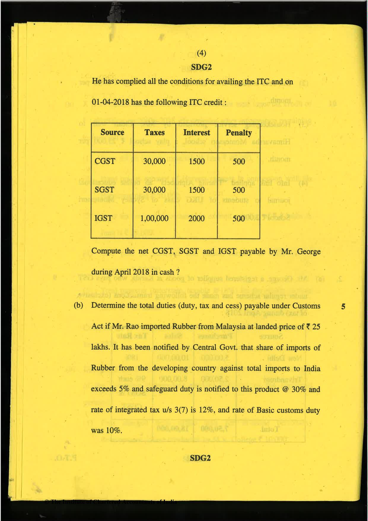 CA Final May 2019 Question Paper - Paper 8 – Indirect Tax Laws - Page 4