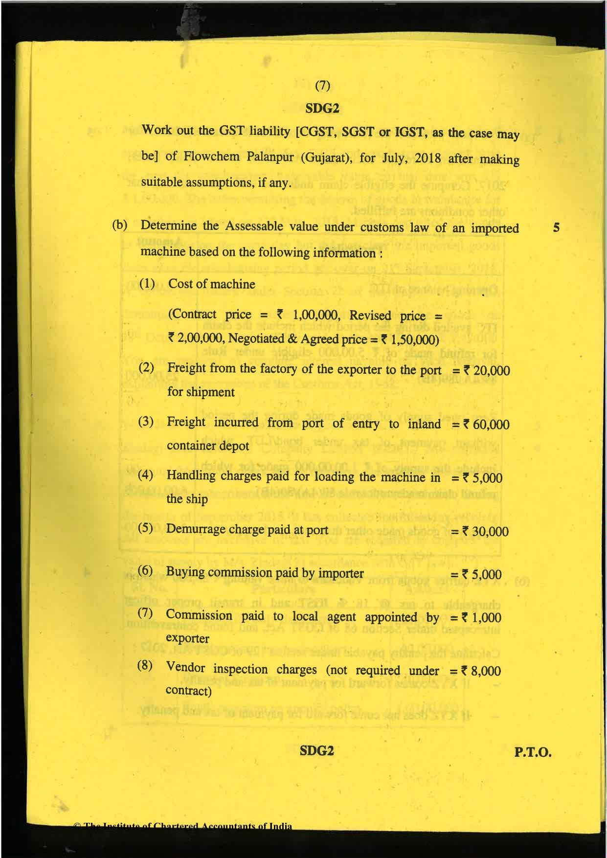 CA Final May 2019 Question Paper - Paper 8 – Indirect Tax Laws - Page 7