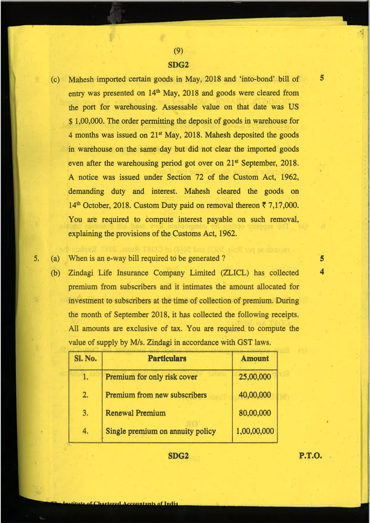 CA Final May 2019 Question Paper - Paper 8 – Indirect Tax Laws - Page 9