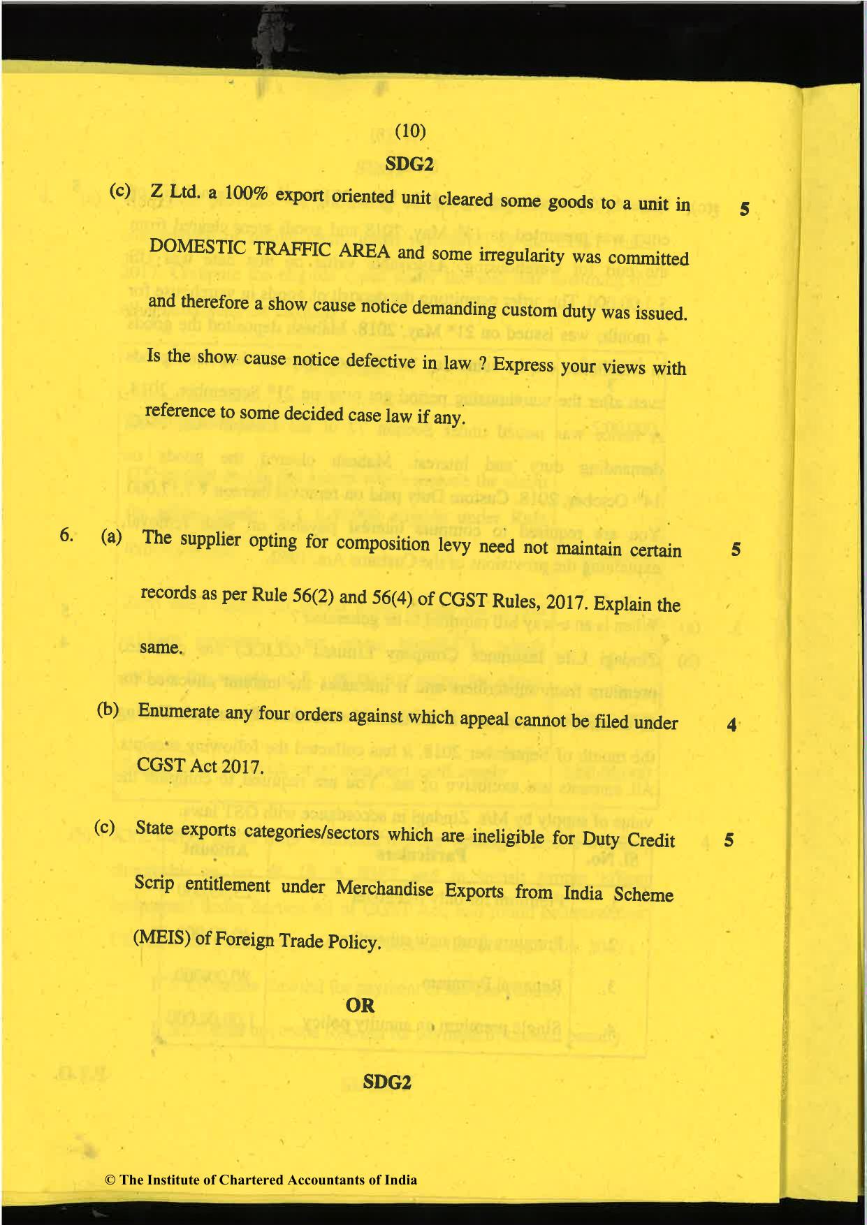 CA Final May 2019 Question Paper - Paper 8 – Indirect Tax Laws - Page 10