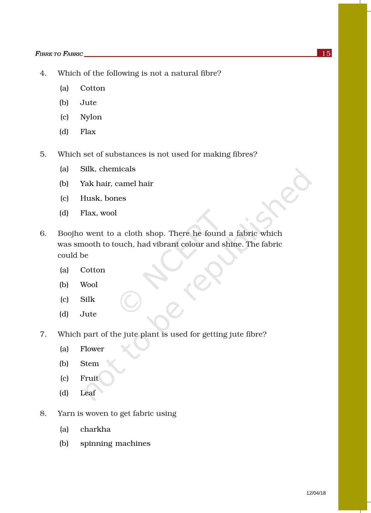NCERT Exemplar Book for Class 6 Science: Chapter 3-Fibre to Fabric - Page 2