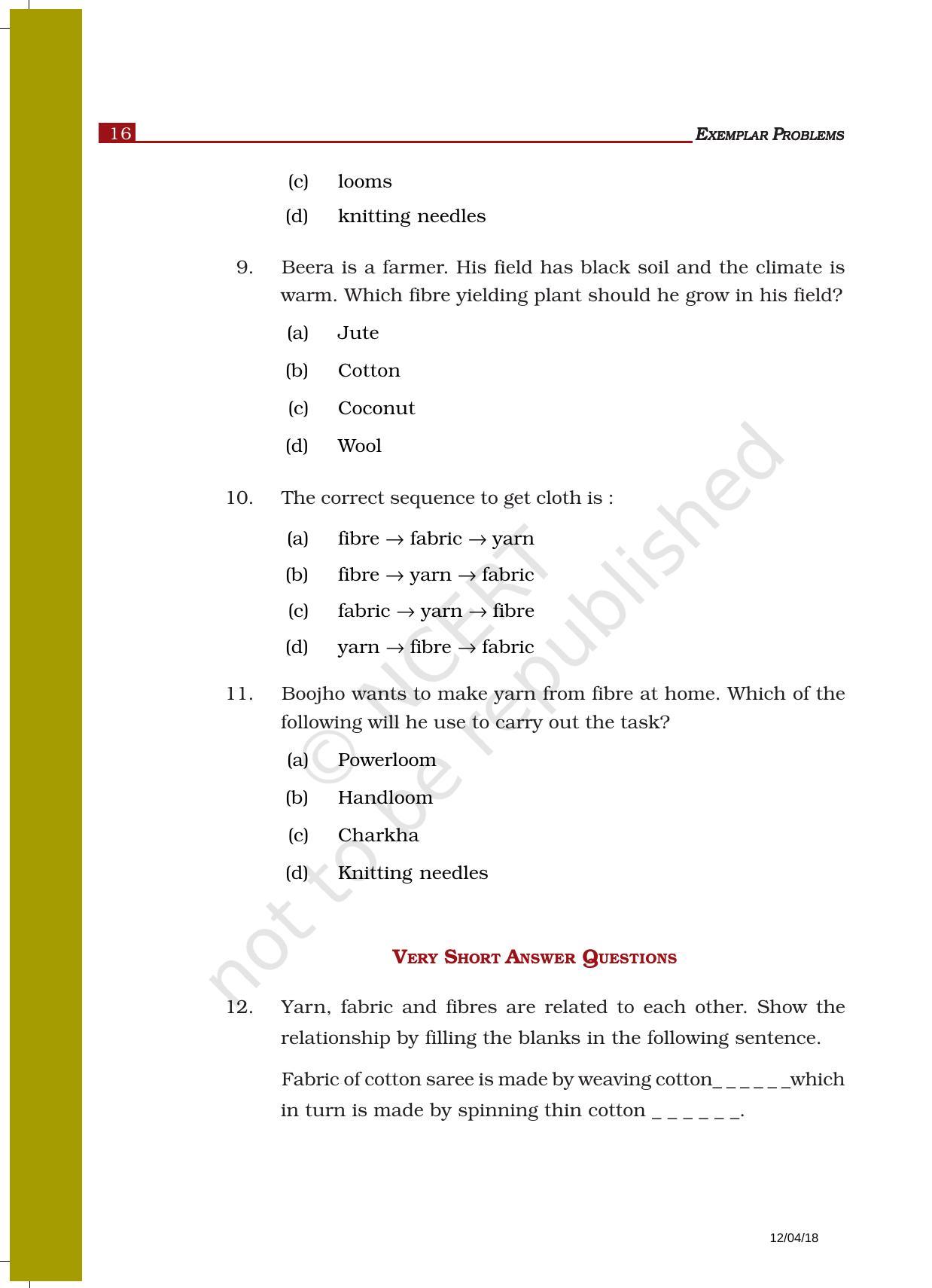 NCERT Exemplar Book for Class 6 Science: Chapter 3-Fibre to Fabric - Page 3