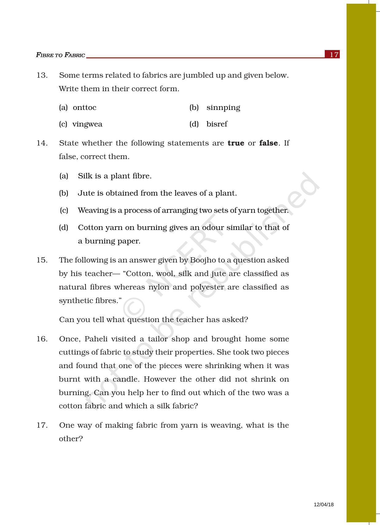 NCERT Exemplar Book for Class 6 Science: Chapter 3-Fibre to Fabric - Page 4
