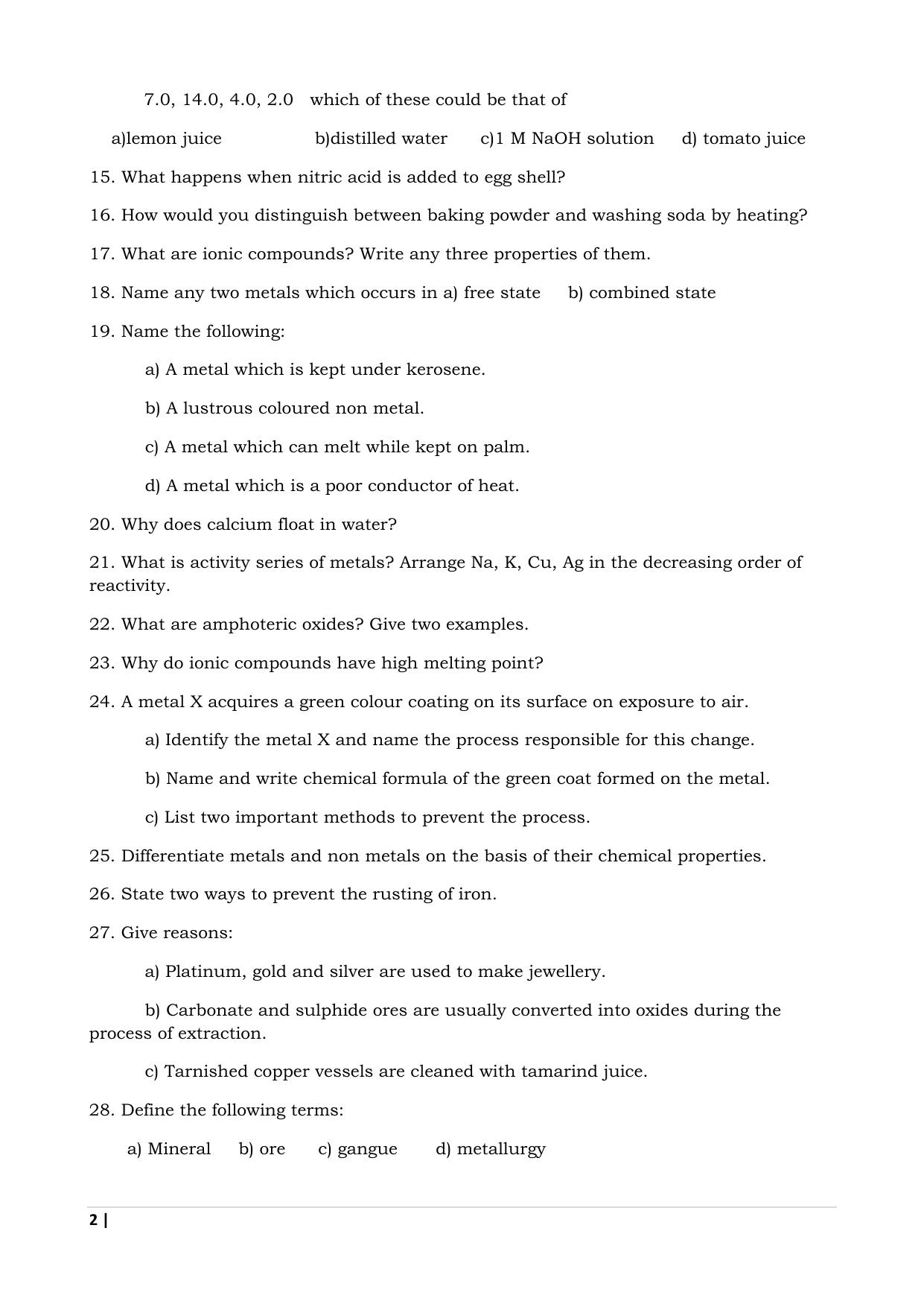 CBSE Worksheets for Class 10 Chemistry SA1 Assignment 1 - Page 2