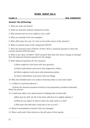 CBSE Worksheets for Class 10 Chemistry SA1 Assignment 1