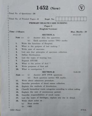 AP Inter 2nd Year Vocational Question Paper March - 2020 - Primary Health Care Nursing - I