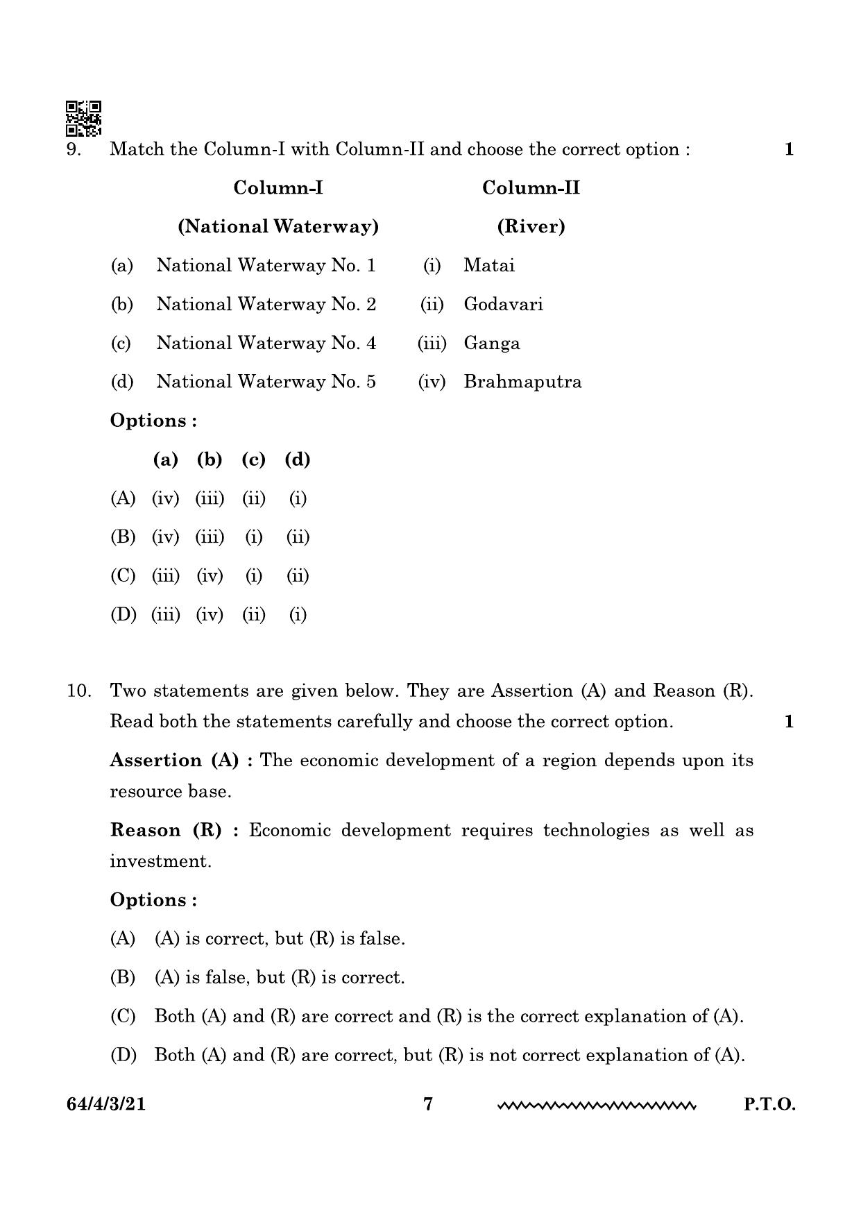 CBSE Class 12 64-4-3 Geography 2024 Question Paper - Page 7