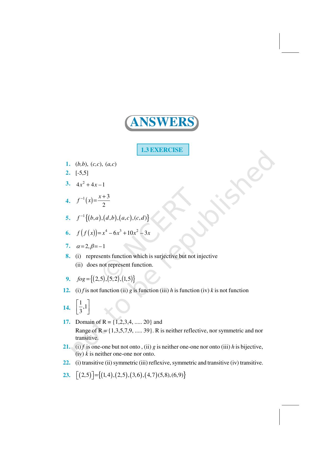 NCERT Exemplar Class 12: Mathematics  - Answers - Page 1
