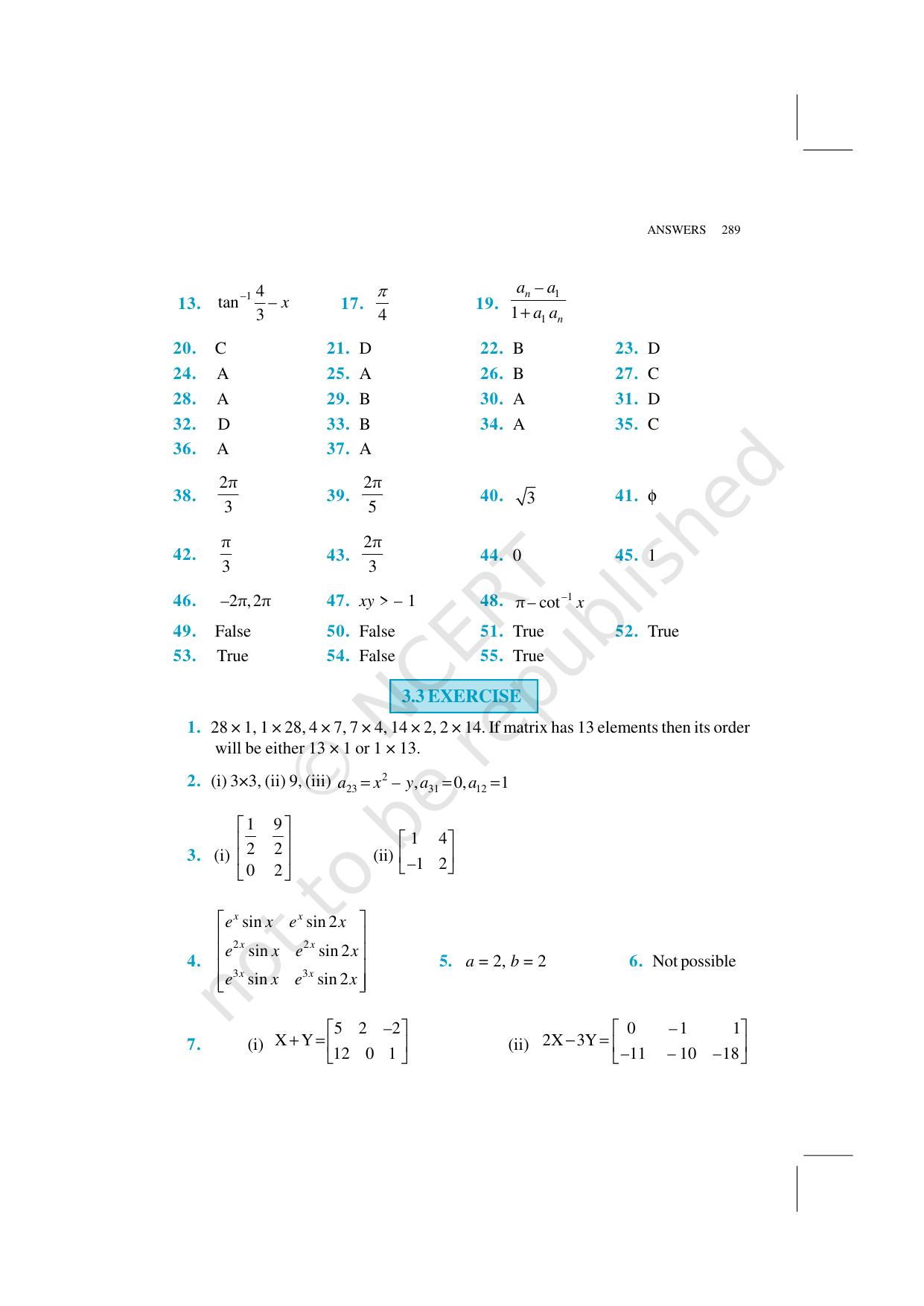 NCERT Exemplar Class 12: Mathematics  - Answers - Page 3