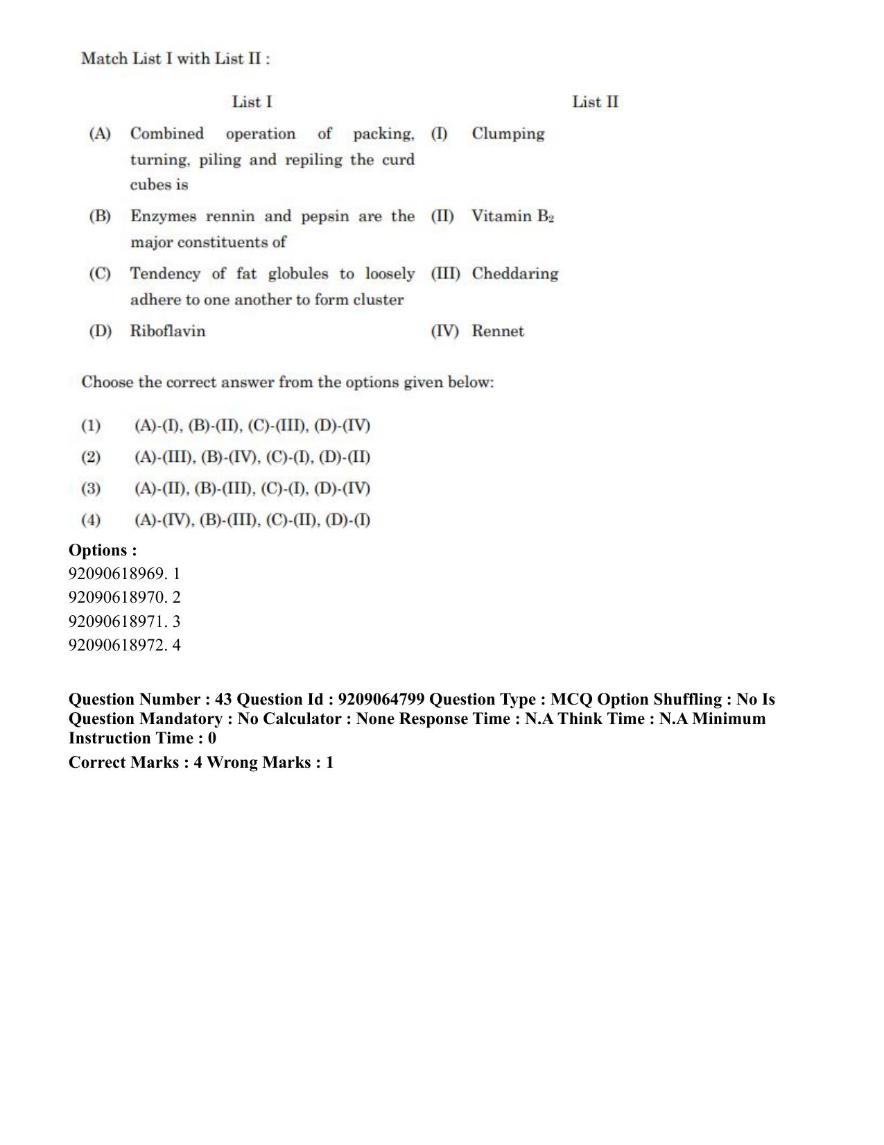 CUET PG 2023: MTQP03 – Dairy Technology (Hindi)-Shift 3 (06-06-2023) Question Paper - Page 41