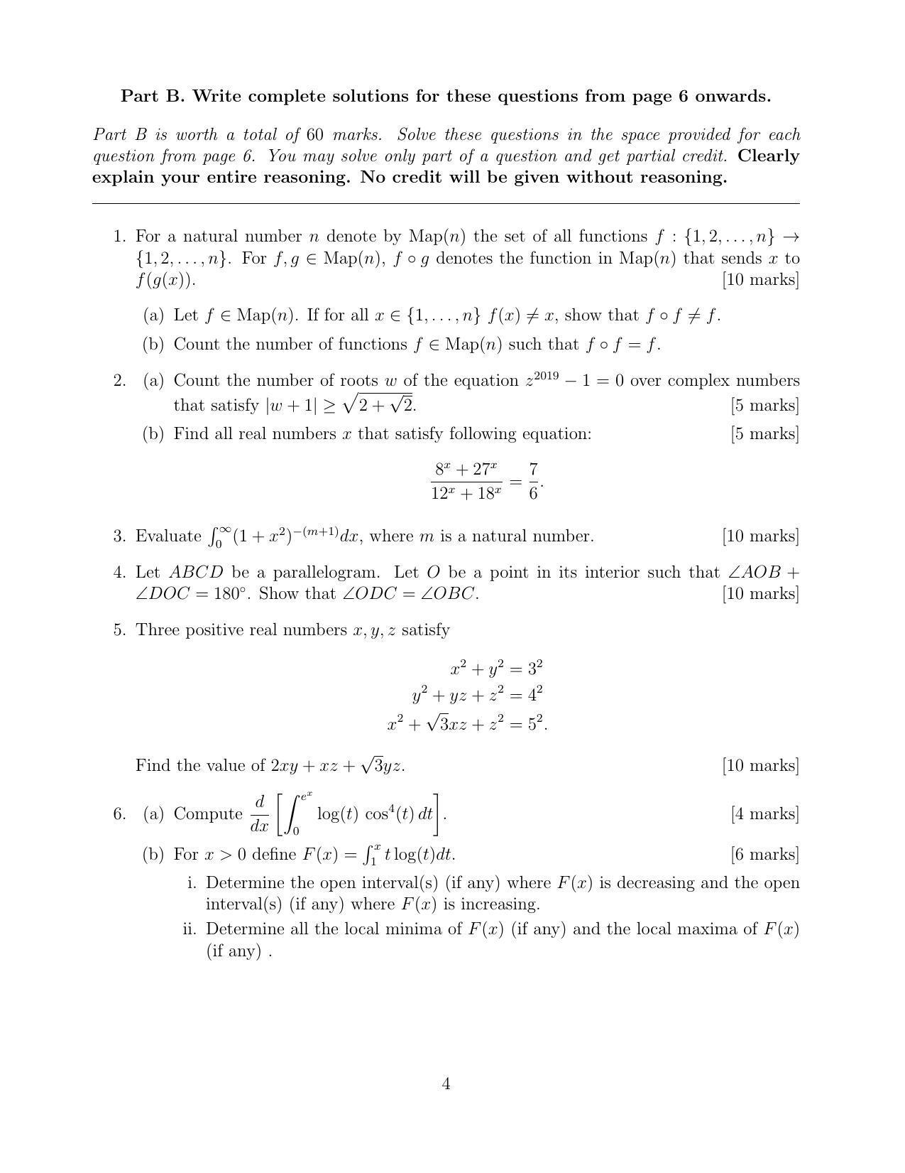 CMI Entrance Exam 2019 Question Paper B.Sc (Hons.) Mathematics and Computer Science - Page 6