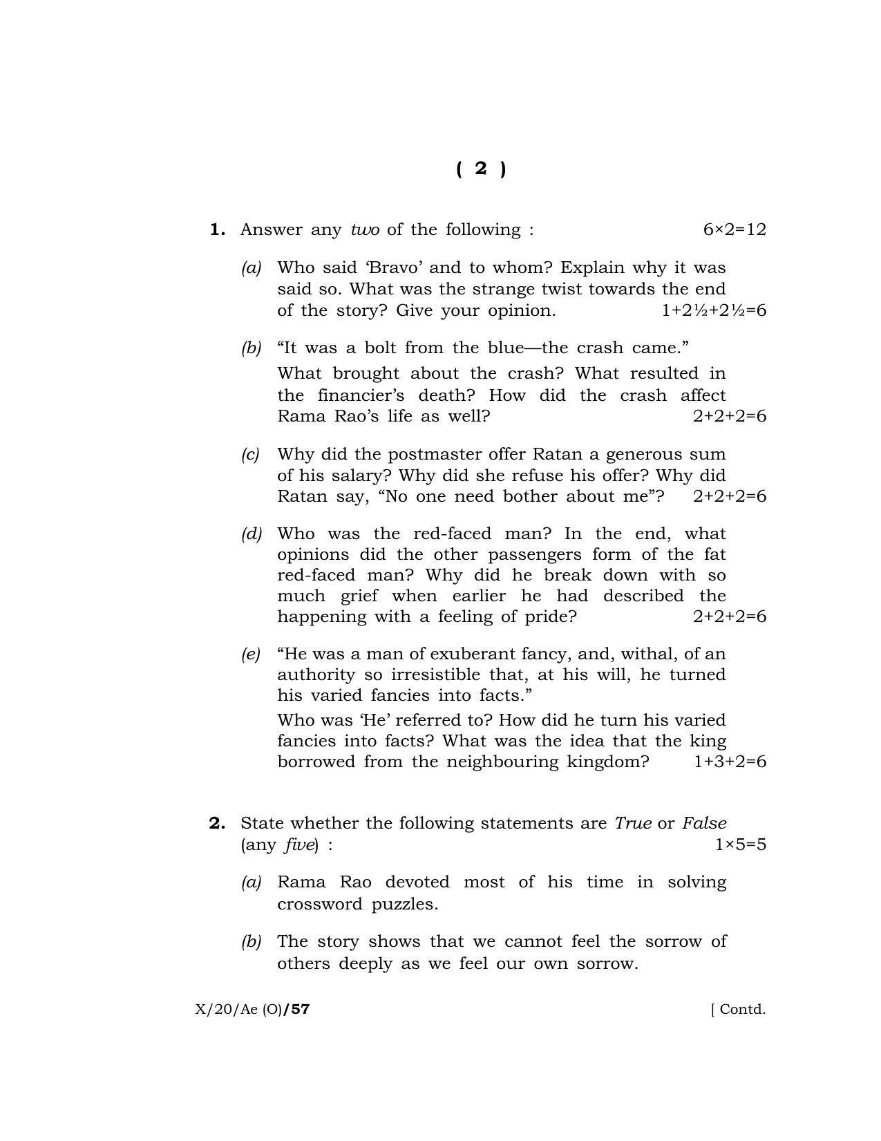 Meghalaya Board (MBOSE) Class 10 ADDITIONAL ENGLISH ( Old Course ) 2020 Question Paper - Page 2