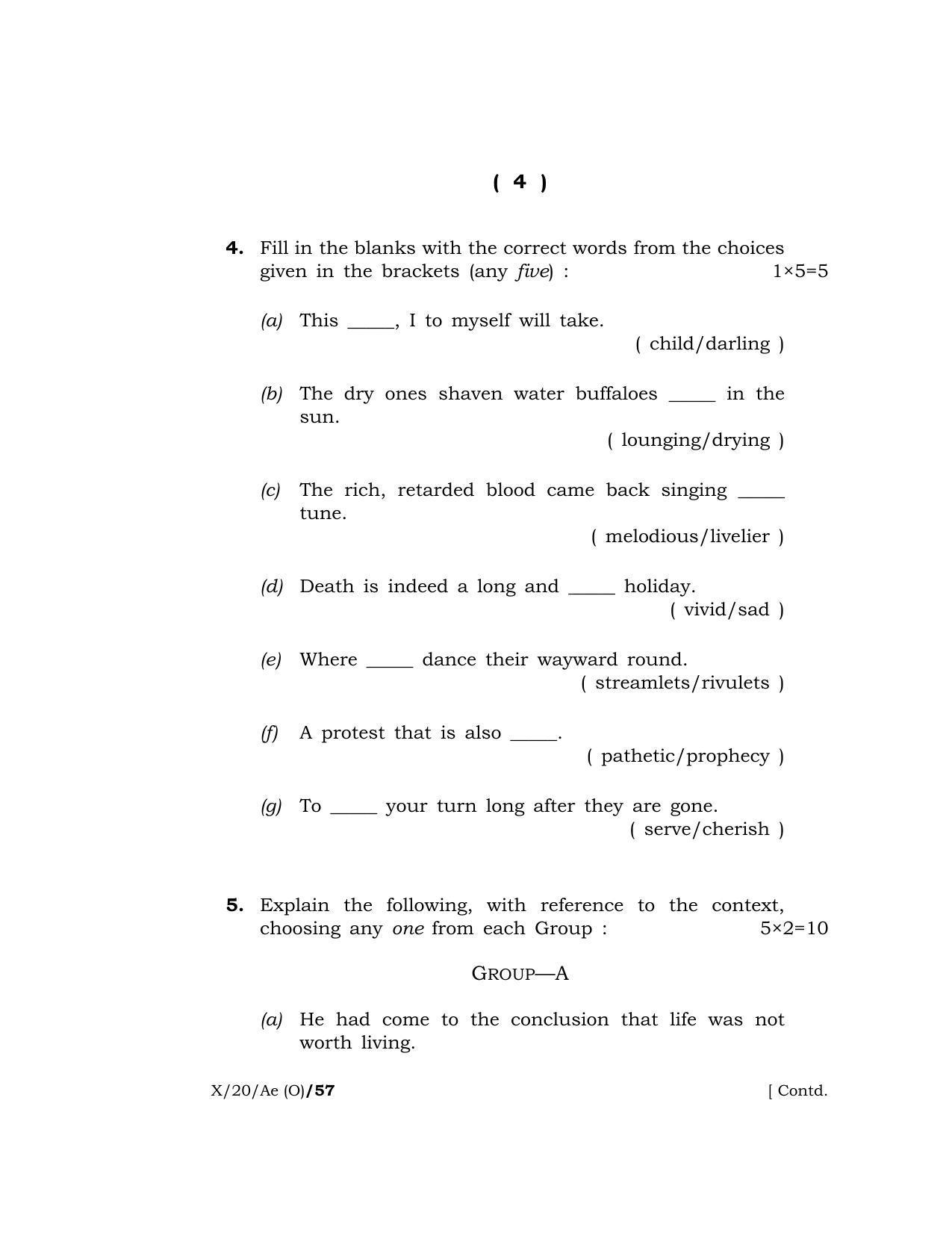 Meghalaya Board (MBOSE) Class 10 ADDITIONAL ENGLISH ( Old Course ) 2020 Question Paper - Page 4