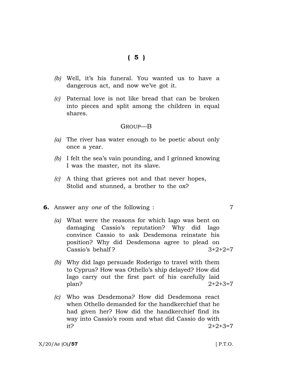 Meghalaya Board (MBOSE) Class 10 ADDITIONAL ENGLISH ( Old Course ) 2020 Question Paper - Page 5