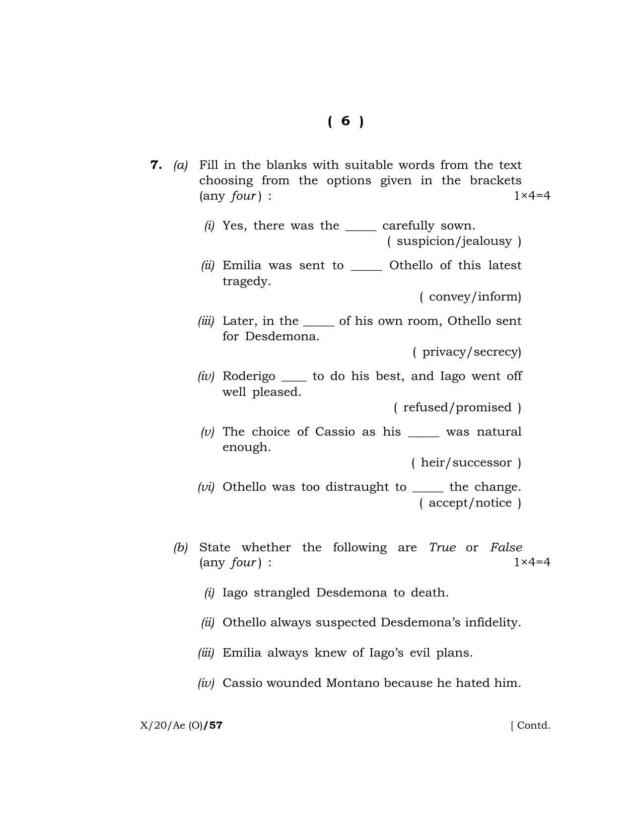 Meghalaya Board (MBOSE) Class 10 ADDITIONAL ENGLISH ( Old Course ) 2020 Question Paper - Page 6