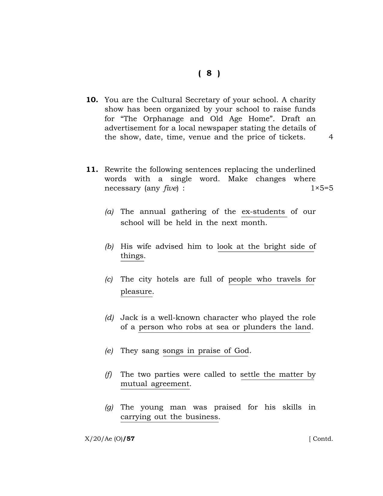 Meghalaya Board (MBOSE) Class 10 ADDITIONAL ENGLISH ( Old Course ) 2020 Question Paper - Page 8