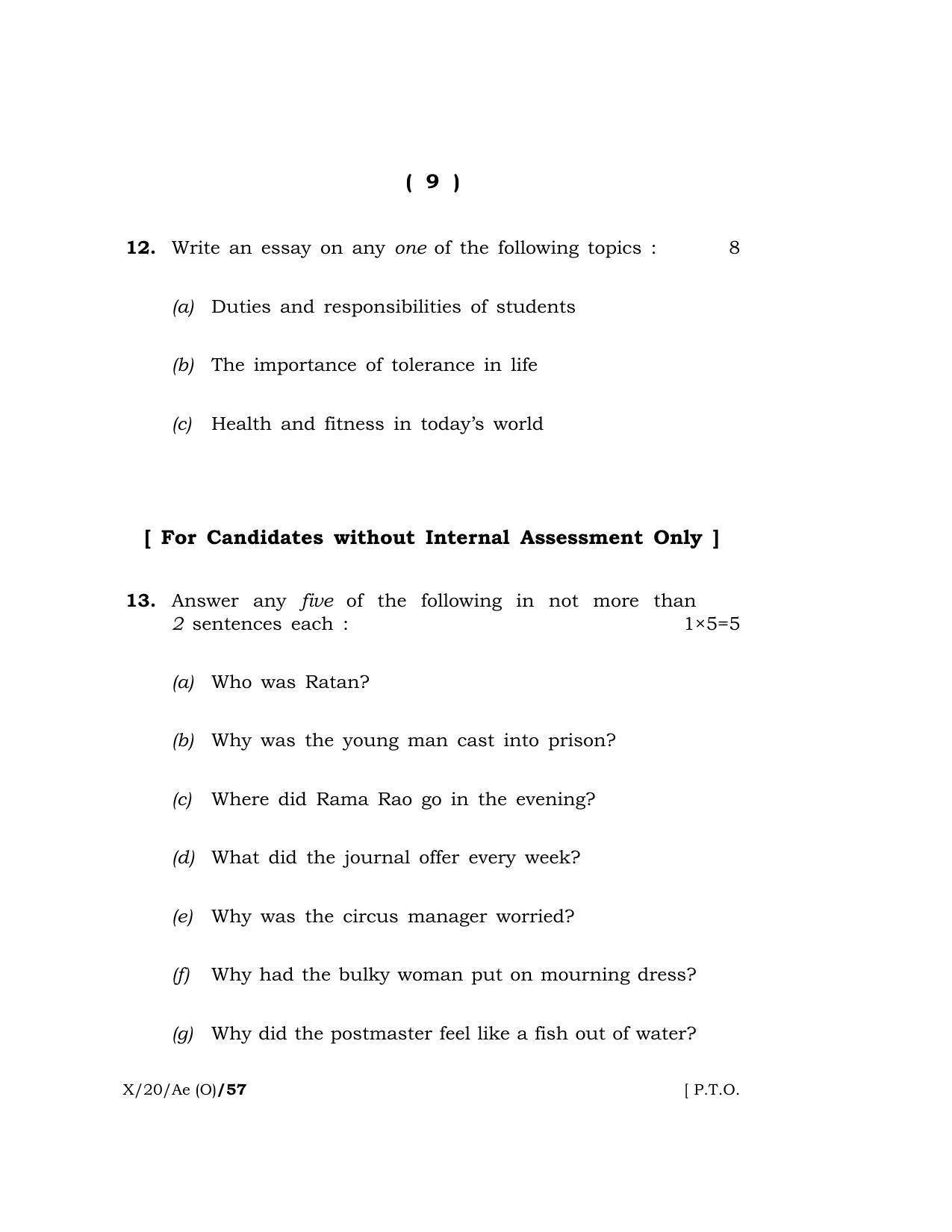 Meghalaya Board (MBOSE) Class 10 ADDITIONAL ENGLISH ( Old Course ) 2020 Question Paper - Page 9
