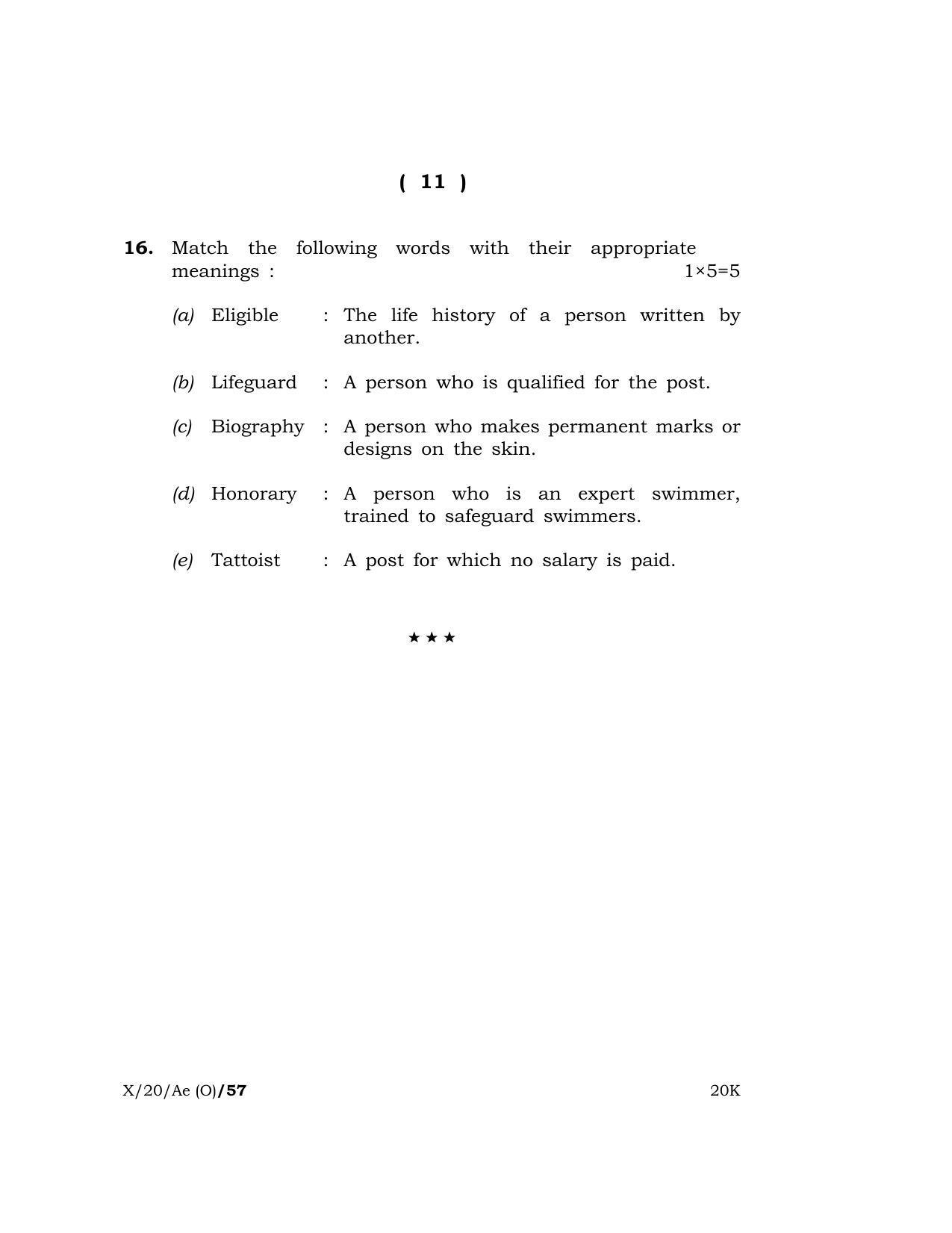 Meghalaya Board (MBOSE) Class 10 ADDITIONAL ENGLISH ( Old Course ) 2020 Question Paper - Page 11