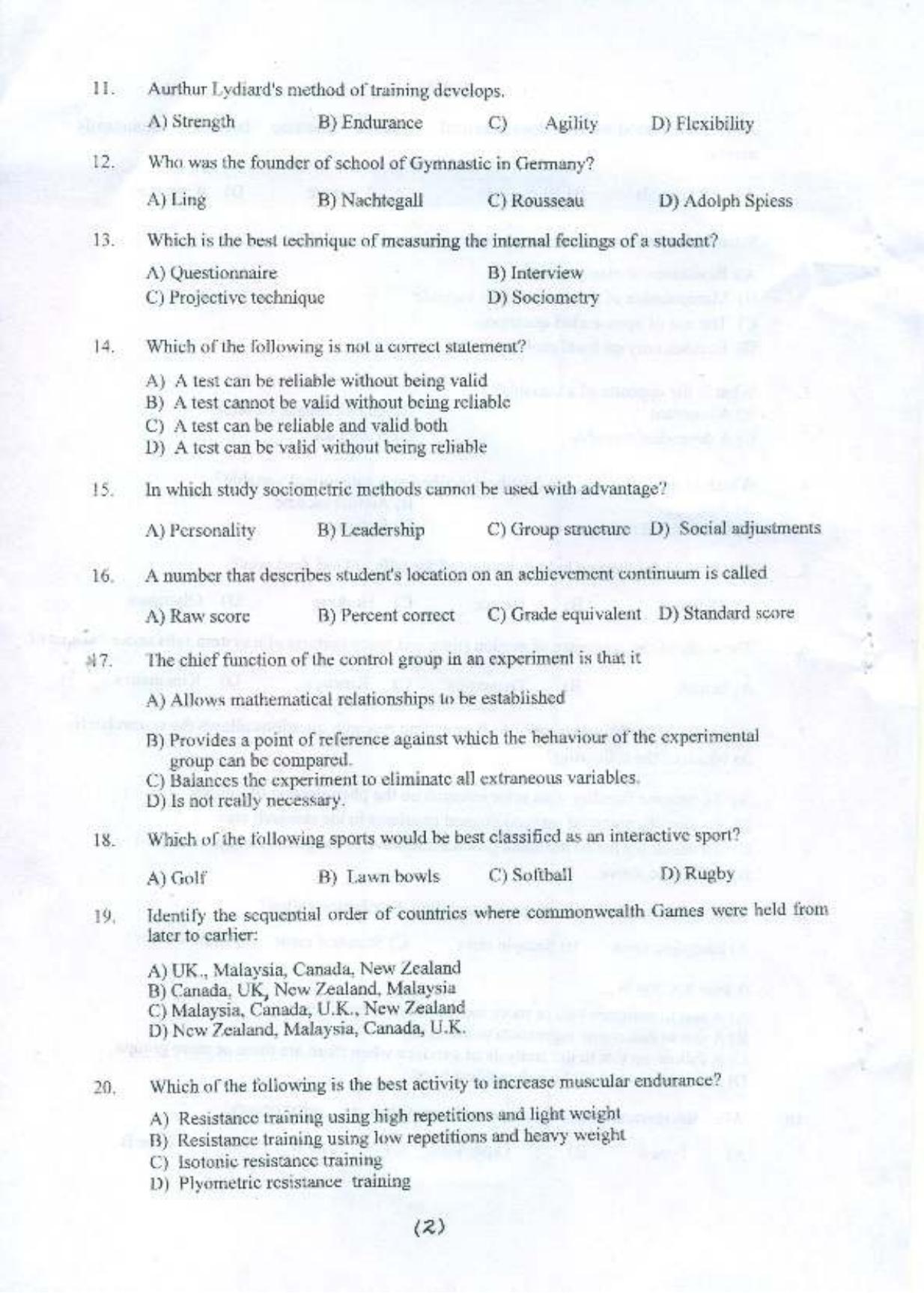 PU MPET Physical Education 2015 Question Paper - Page 3