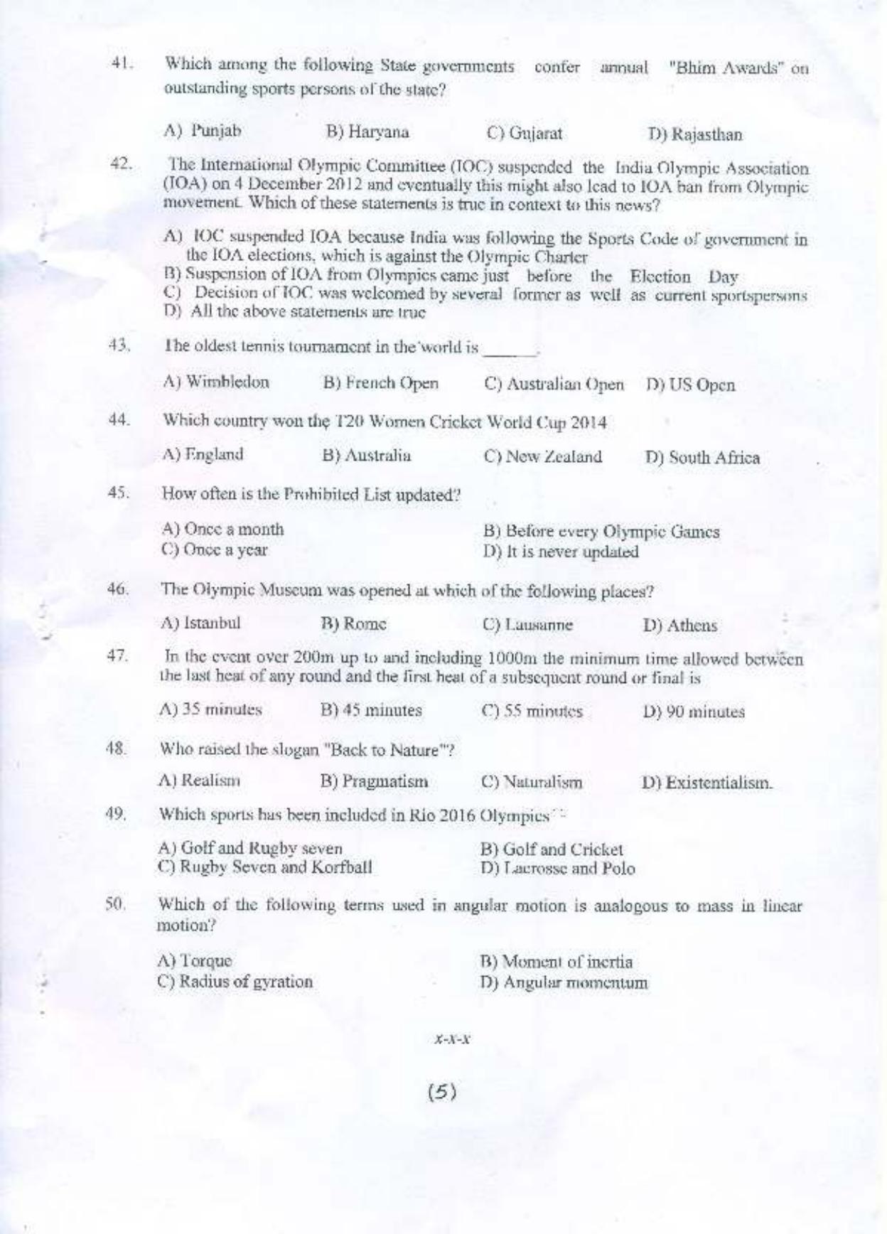 PU MPET Physical Education 2015 Question Paper - Page 6