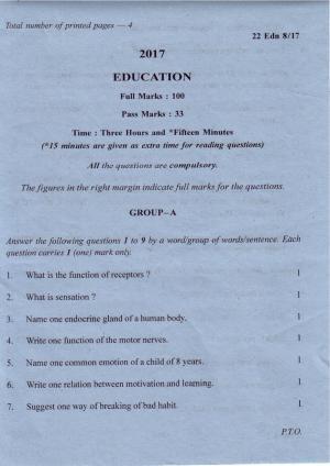 COHSEM Class 12 Education 2017 Question Papers
