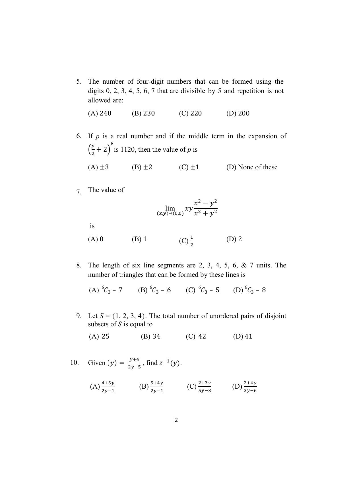 ISI Admission Test M.S. Quality Management Science (QMA) 2023 Sample Paper - Page 2