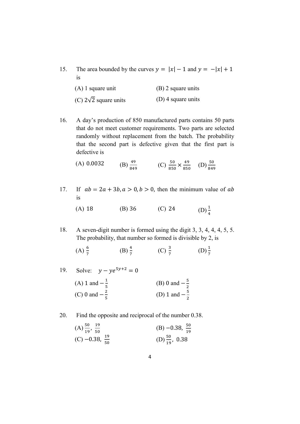 ISI Admission Test M.S. Quality Management Science (QMA) 2023 Sample Paper - Page 4