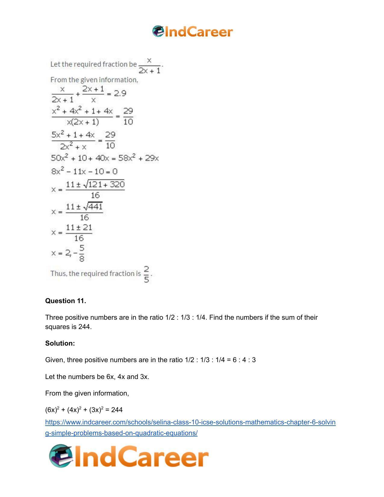 Selina Class 10 ICSE Solutions Mathematics : Chapter 6 - Solving Simple Problems (Based on Quadratic Equations) - Page 9
