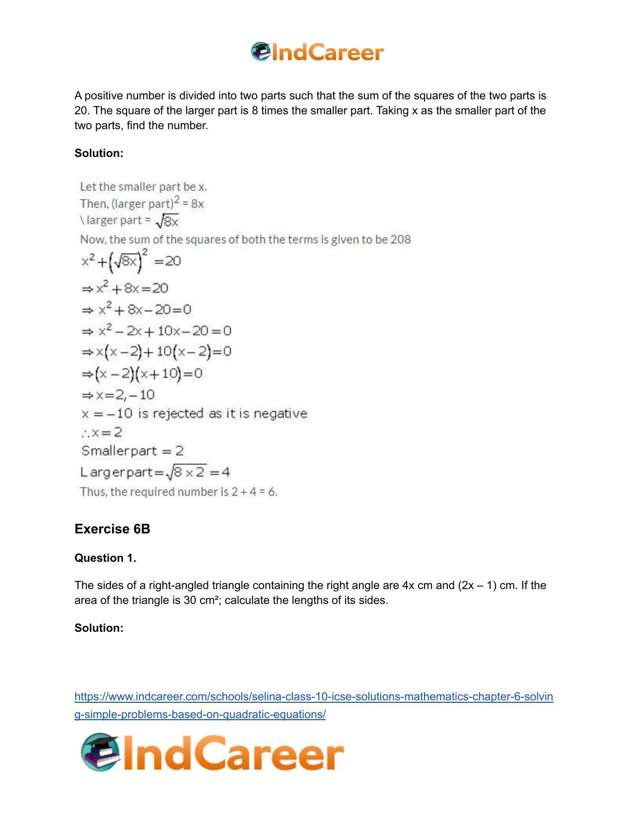 Selina Class 10 ICSE Solutions Mathematics : Chapter 6 - Solving Simple Problems (Based on Quadratic Equations) - Page 14