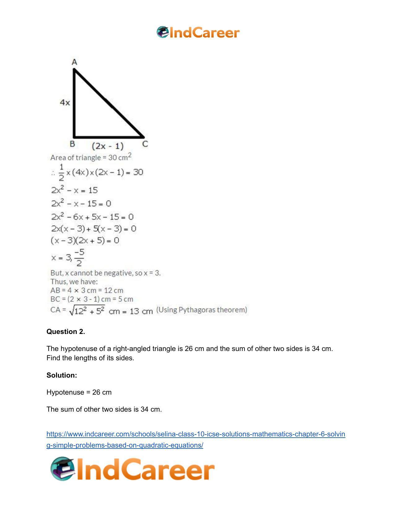 Selina Class 10 ICSE Solutions Mathematics : Chapter 6 - Solving Simple Problems (Based on Quadratic Equations) - Page 15