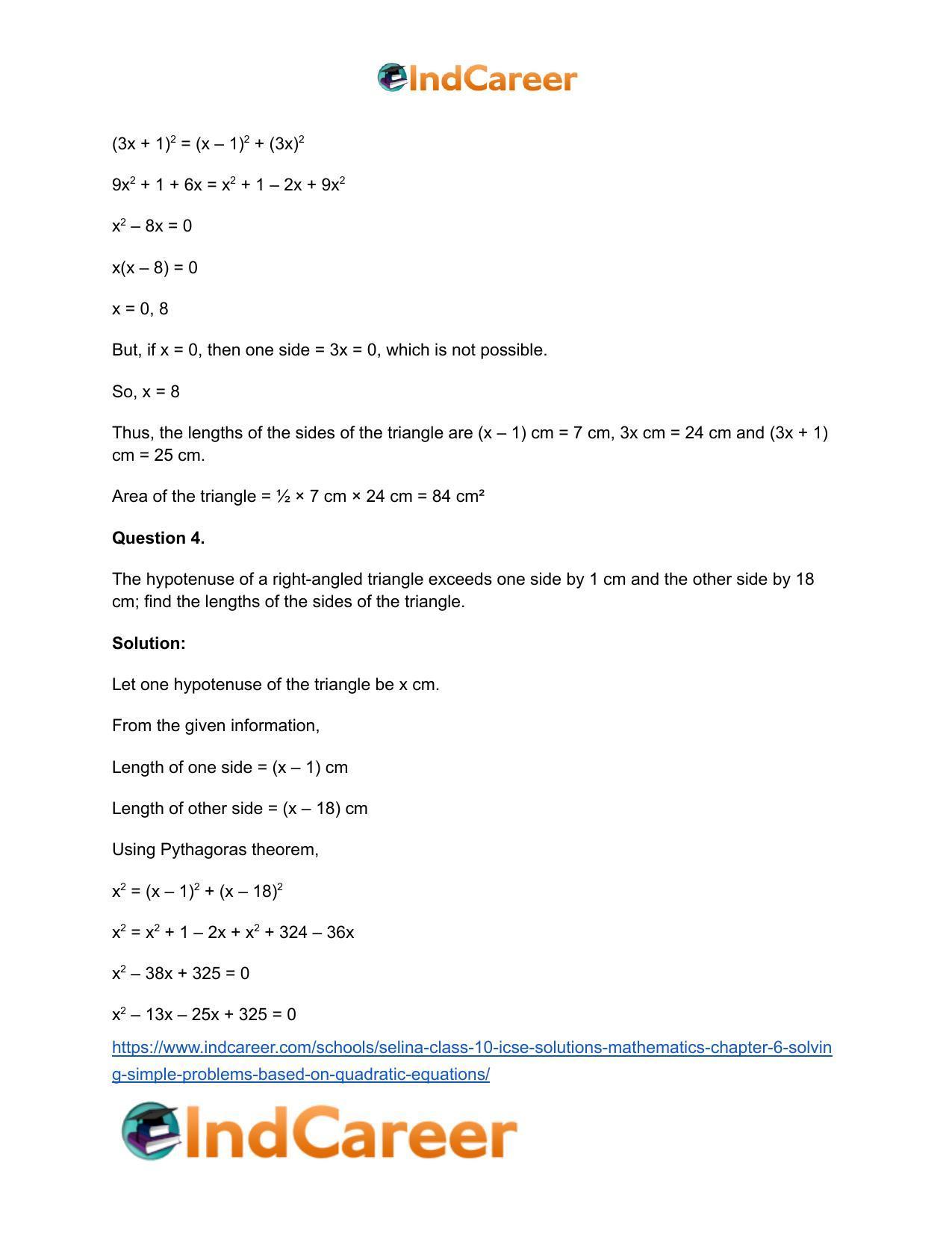 Selina Class 10 ICSE Solutions Mathematics : Chapter 6 - Solving Simple Problems (Based on Quadratic Equations) - Page 17