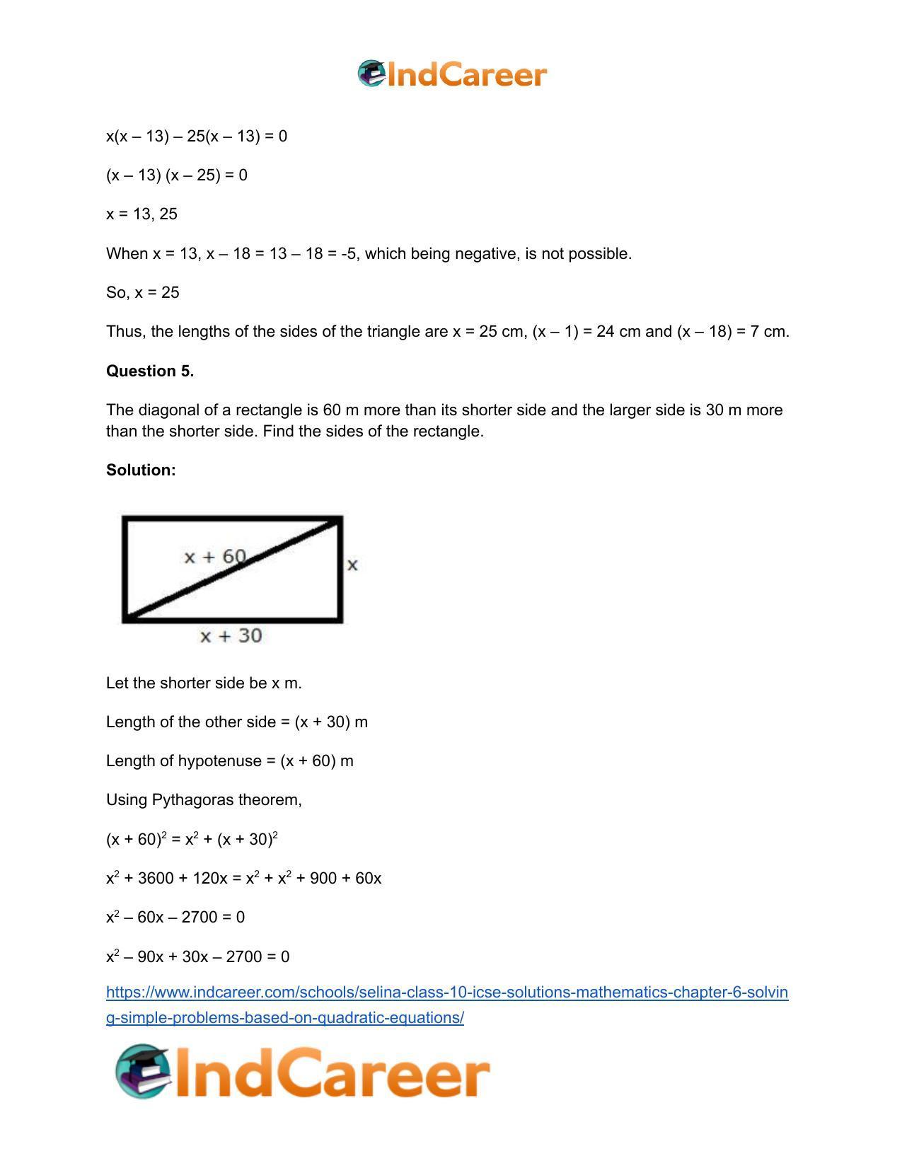 Selina Class 10 ICSE Solutions Mathematics : Chapter 6 - Solving Simple Problems (Based on Quadratic Equations) - Page 18