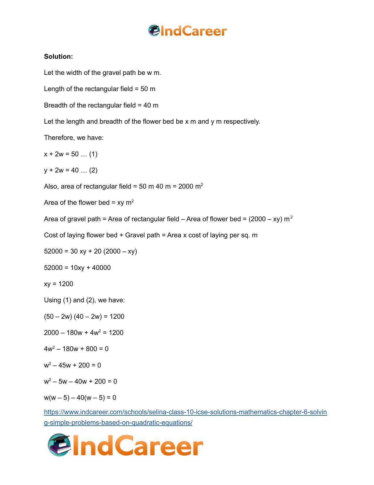 Selina Class 10 ICSE Solutions Mathematics : Chapter 6 - Solving Simple Problems (Based on Quadratic Equations) - Page 22